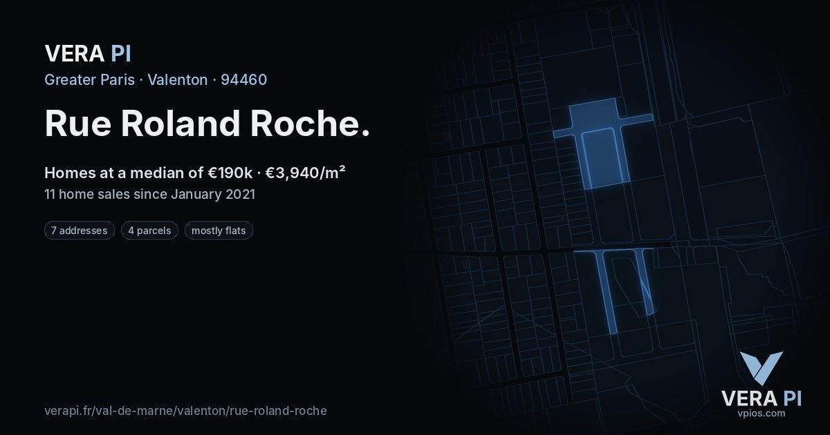 Rue Roland Roche, Valenton at night – every parcel coloured by the prices around it, the street's own parcels lit