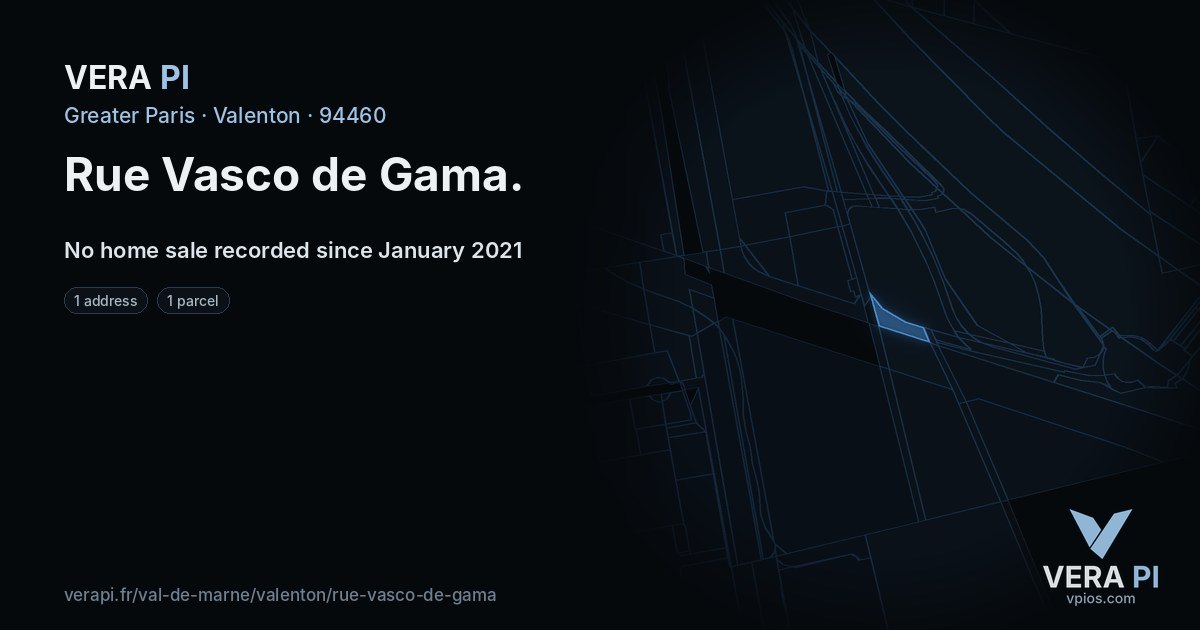 Rue Vasco de Gama, Valenton at night – every parcel coloured by the prices around it, the street's own parcels lit