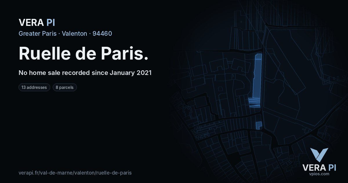 Ruelle de Paris, Valenton at night – every parcel coloured by the prices around it, the street's own parcels lit