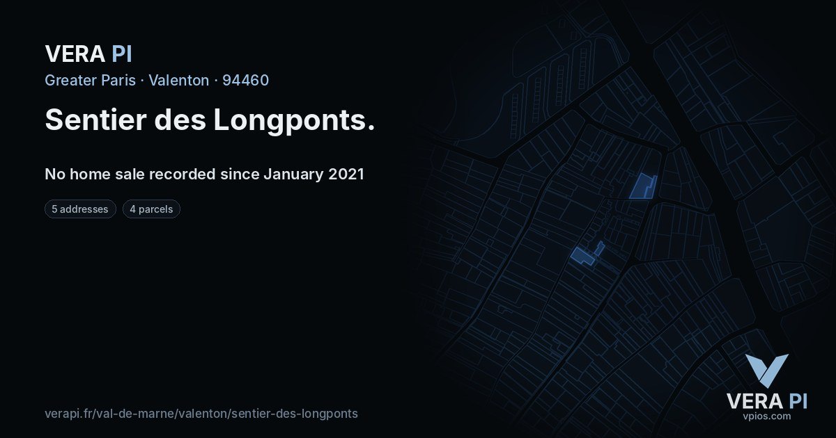 Sentier des Longponts, Valenton at night – every parcel coloured by the prices around it, the street's own parcels lit