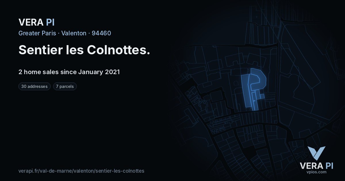 Sentier les Colnottes, Valenton at night – every parcel coloured by the prices around it, the street's own parcels lit