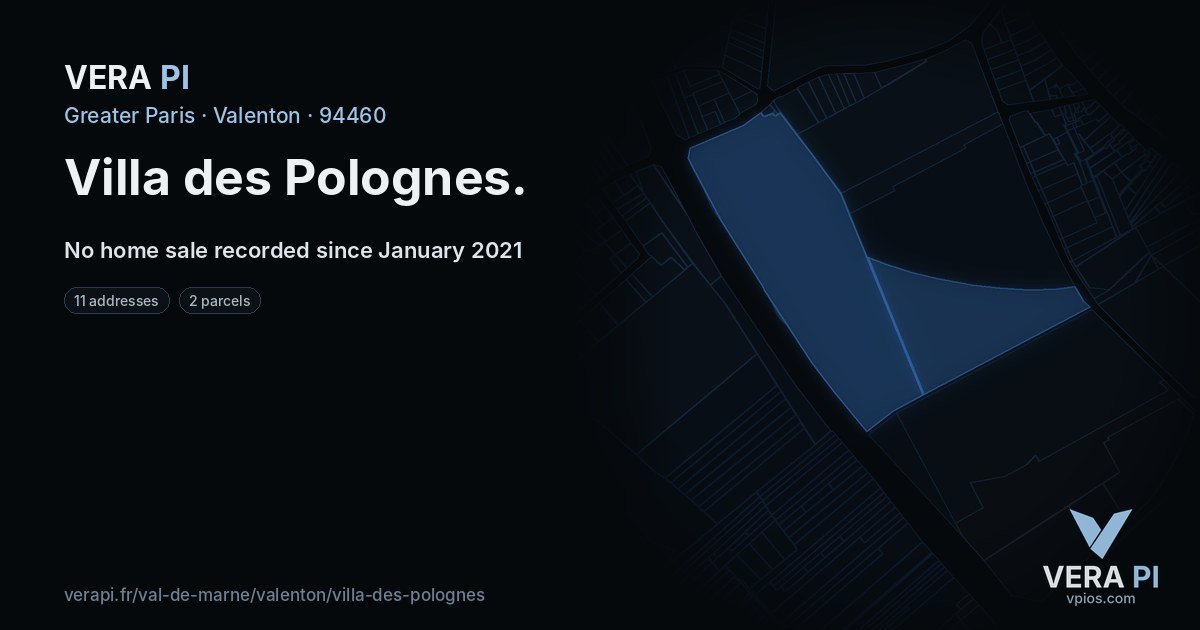 Villa des Polognes, Valenton at night – every parcel coloured by the prices around it, the street's own parcels lit
