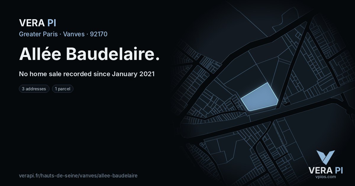 Allée Baudelaire, Vanves at night – every parcel coloured by the prices around it, the street's own parcels lit