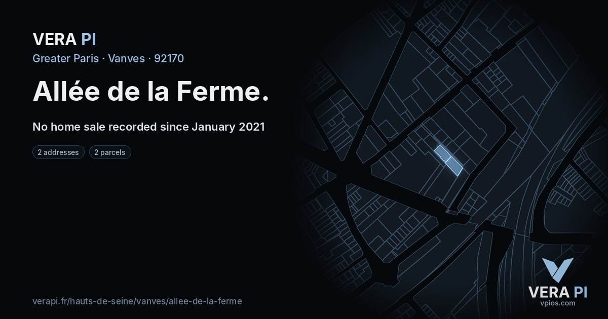 Allée de la Ferme, Vanves at night – every parcel coloured by the prices around it, the street's own parcels lit