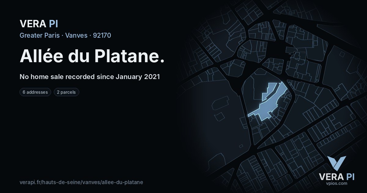 Allée du Platane, Vanves at night – every parcel coloured by the prices around it, the street's own parcels lit