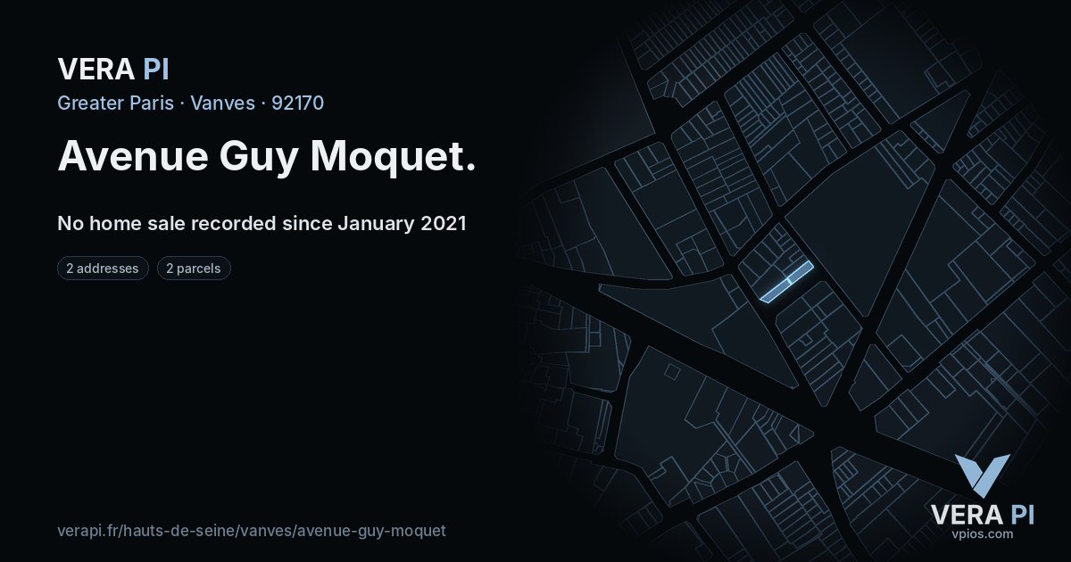 Avenue Guy Moquet, Vanves at night – every parcel coloured by the prices around it, the street's own parcels lit