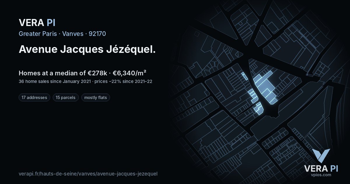 Avenue Jacques Jézéquel, Vanves at night – every parcel coloured by the prices around it, the street's own parcels lit