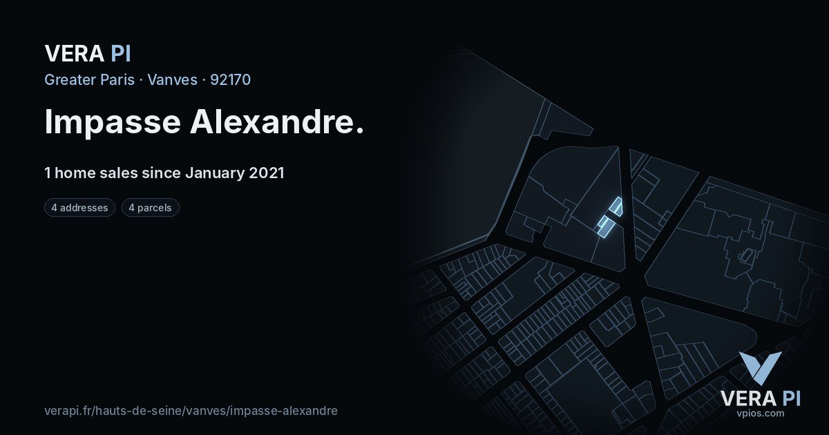 Impasse Alexandre, Vanves at night – every parcel coloured by the prices around it, the street's own parcels lit