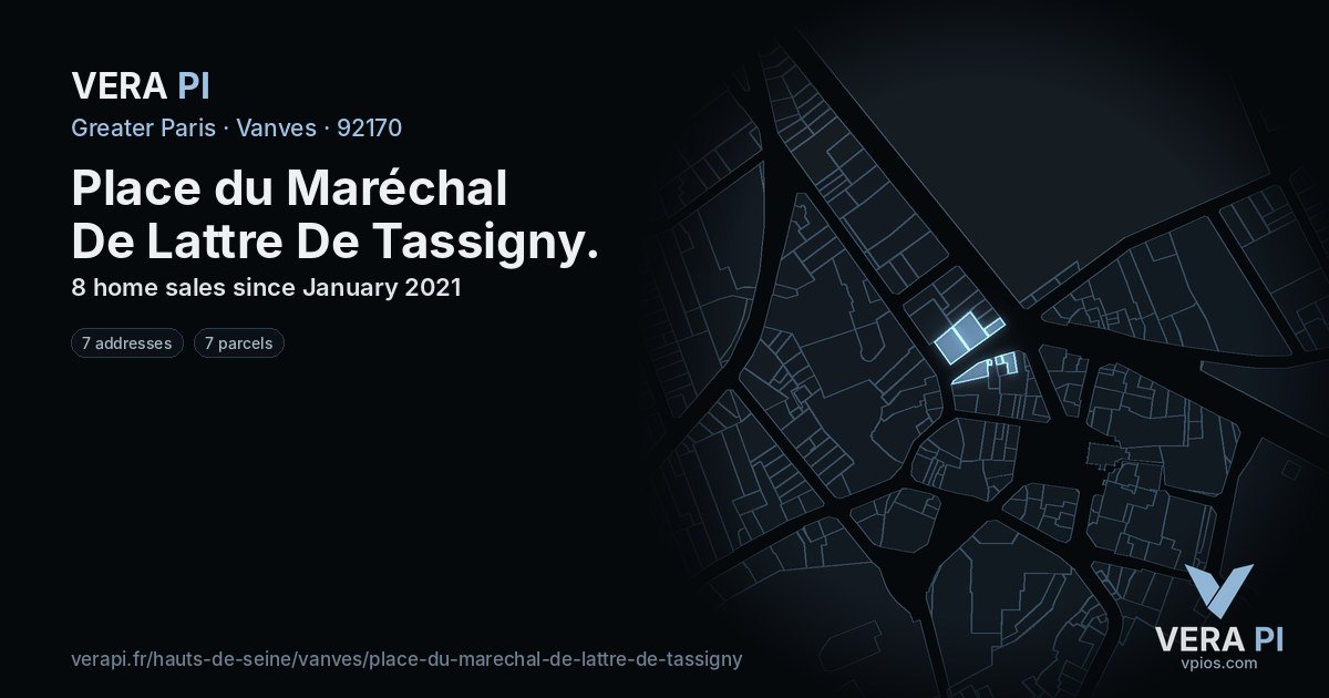 Place du Maréchal De Lattre De Tassigny, Vanves at night – every parcel coloured by the prices around it, the street's own parcels lit