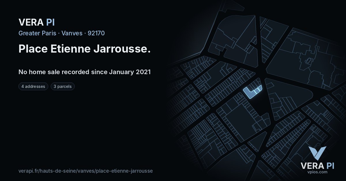 Place Etienne Jarrousse, Vanves at night – every parcel coloured by the prices around it, the street's own parcels lit