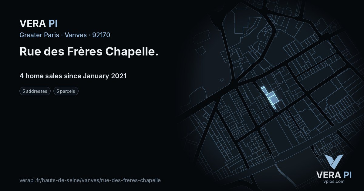 Rue des Frères Chapelle, Vanves at night – every parcel coloured by the prices around it, the street's own parcels lit