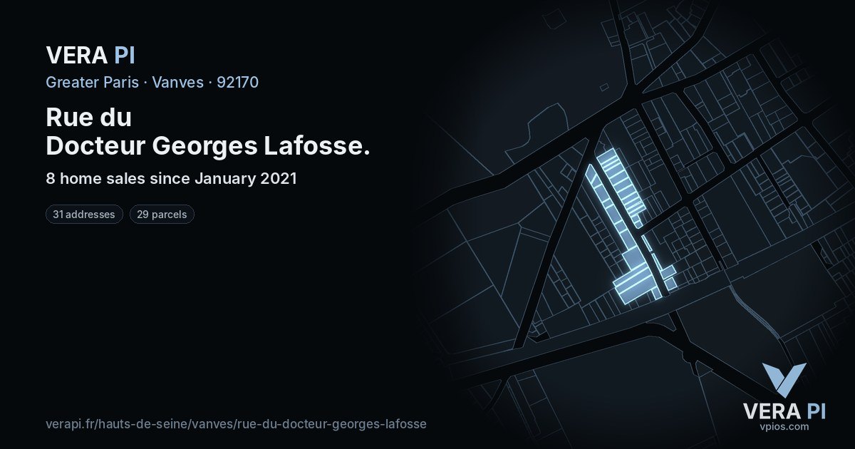 Rue du Docteur Georges Lafosse, Vanves at night – every parcel coloured by the prices around it, the street's own parcels lit