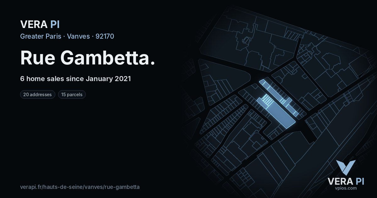 Rue Gambetta, Vanves at night – every parcel coloured by the prices around it, the street's own parcels lit