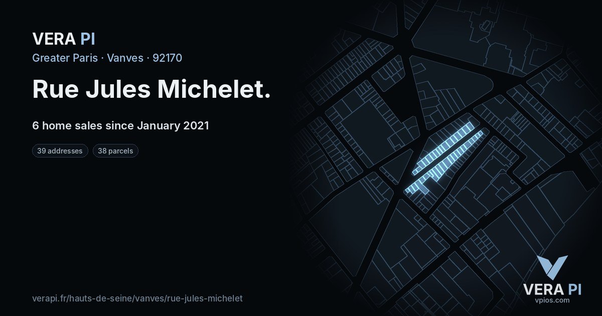 Rue Jules Michelet, Vanves at night – every parcel coloured by the prices around it, the street's own parcels lit