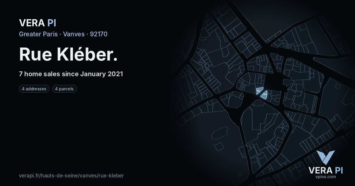 Rue Kléber, Vanves at night – every parcel coloured by the prices around it, the street's own parcels lit