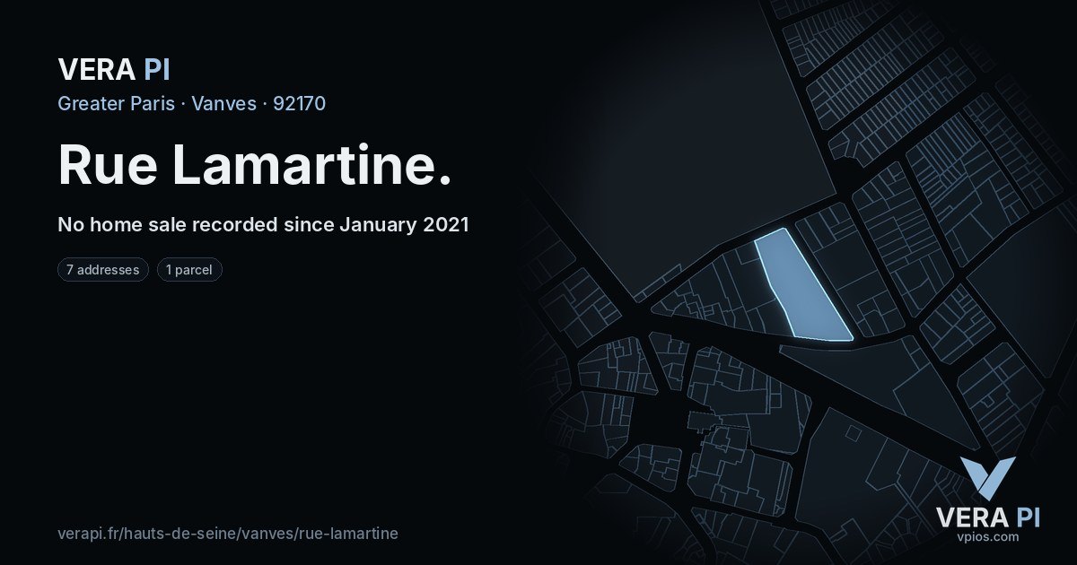 Rue Lamartine, Vanves at night – every parcel coloured by the prices around it, the street's own parcels lit