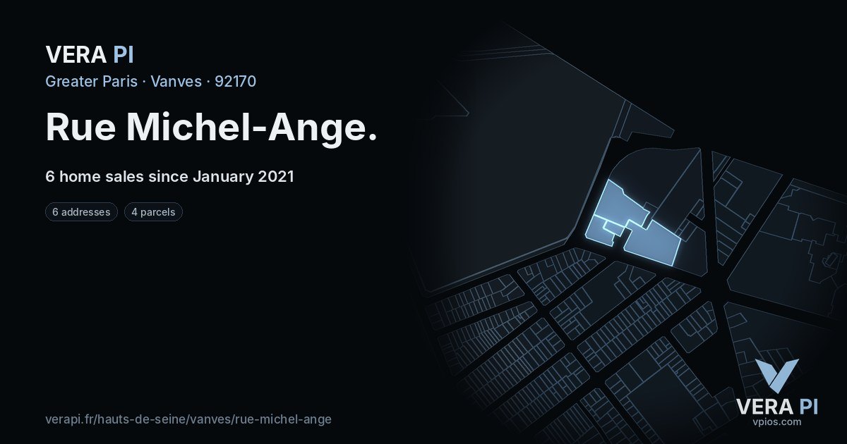 Rue Michel-Ange, Vanves at night – every parcel coloured by the prices around it, the street's own parcels lit