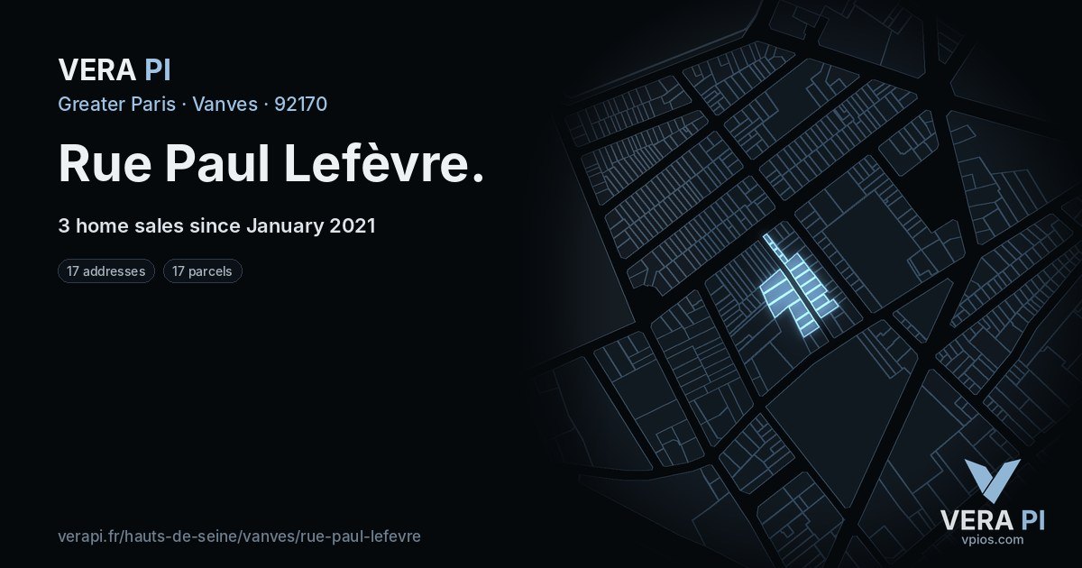 Rue Paul Lefèvre, Vanves at night – every parcel coloured by the prices around it, the street's own parcels lit