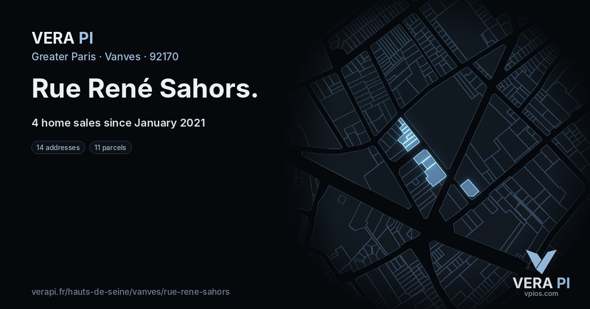 Rue René Sahors, Vanves at night – every parcel coloured by the prices around it, the street's own parcels lit