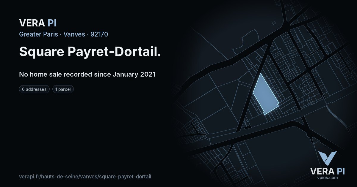 Square Payret-Dortail, Vanves at night – every parcel coloured by the prices around it, the street's own parcels lit