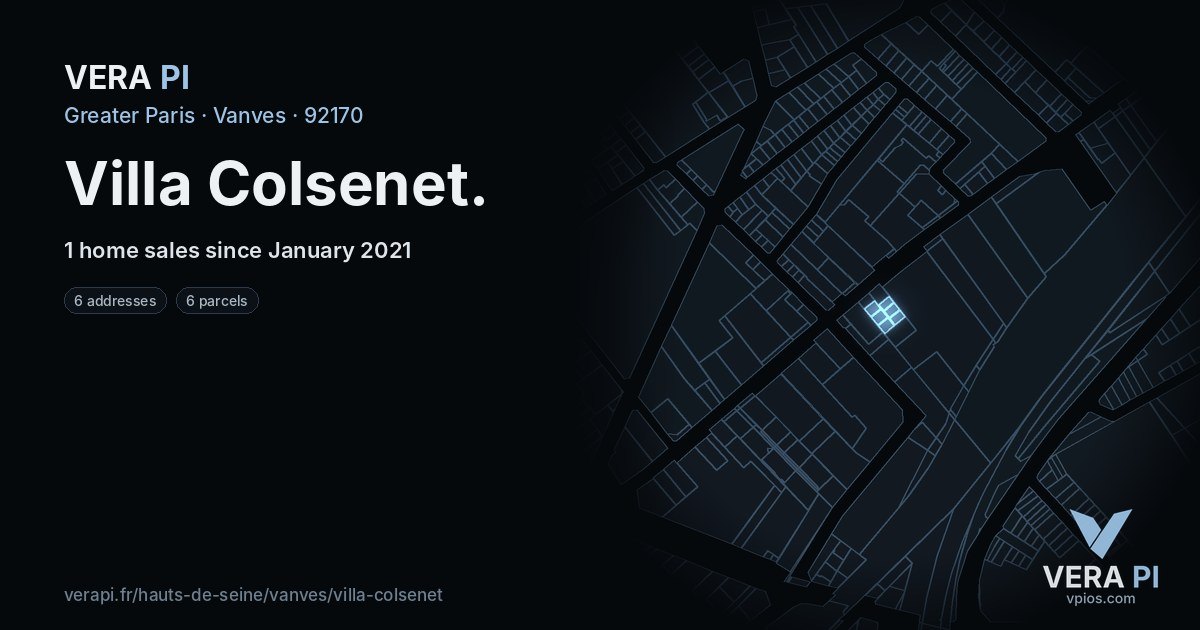 Villa Colsenet, Vanves at night – every parcel coloured by the prices around it, the street's own parcels lit
