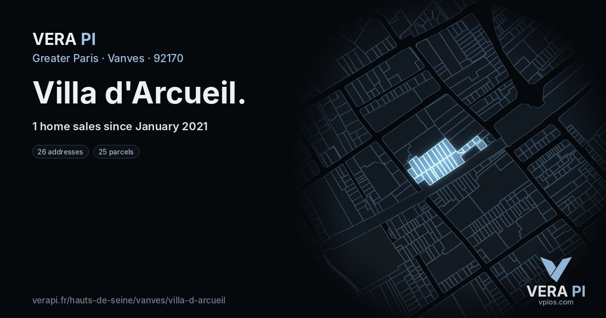 Villa d'Arcueil, Vanves at night – every parcel coloured by the prices around it, the street's own parcels lit