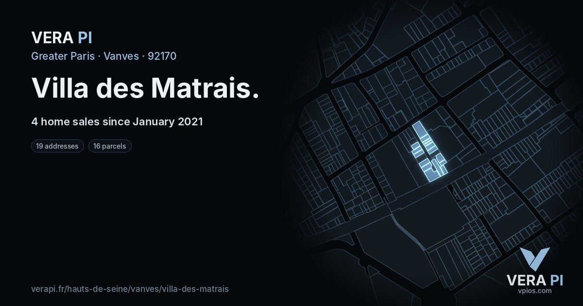 Villa des Matrais, Vanves at night – every parcel coloured by the prices around it, the street's own parcels lit