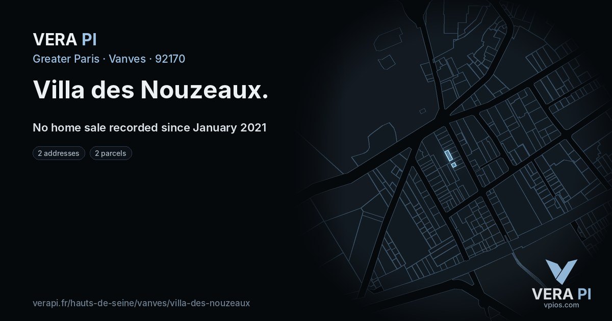 Villa des Nouzeaux, Vanves at night – every parcel coloured by the prices around it, the street's own parcels lit