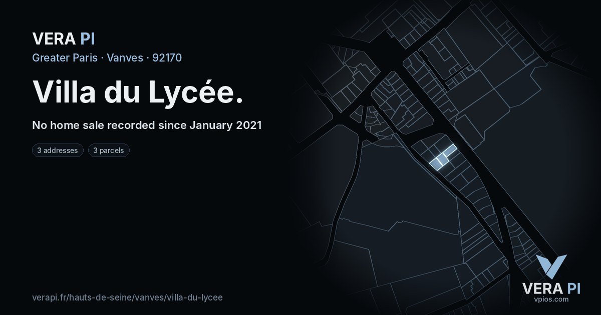 Villa du Lycée, Vanves at night – every parcel coloured by the prices around it, the street's own parcels lit