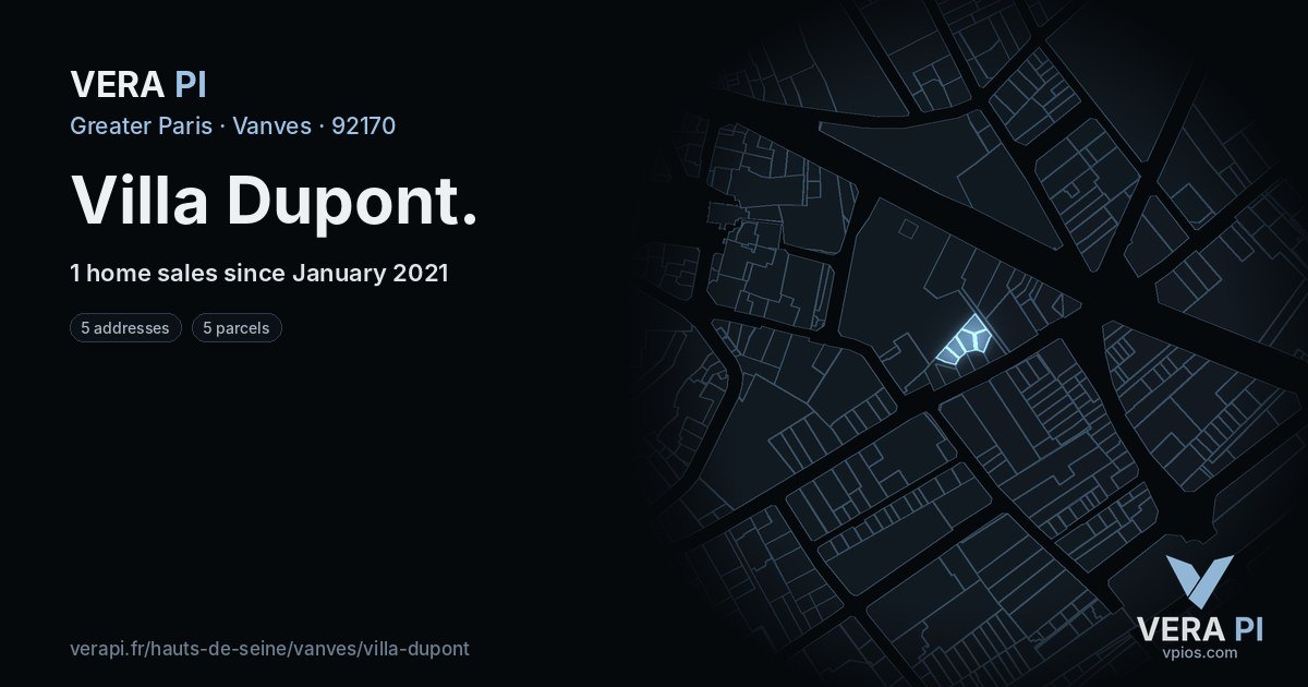 Villa Dupont, Vanves at night – every parcel coloured by the prices around it, the street's own parcels lit