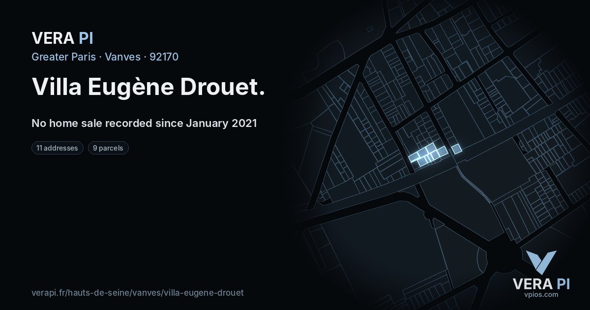 Villa Eugène Drouet, Vanves at night – every parcel coloured by the prices around it, the street's own parcels lit