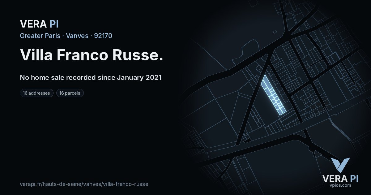 Villa Franco Russe, Vanves at night – every parcel coloured by the prices around it, the street's own parcels lit