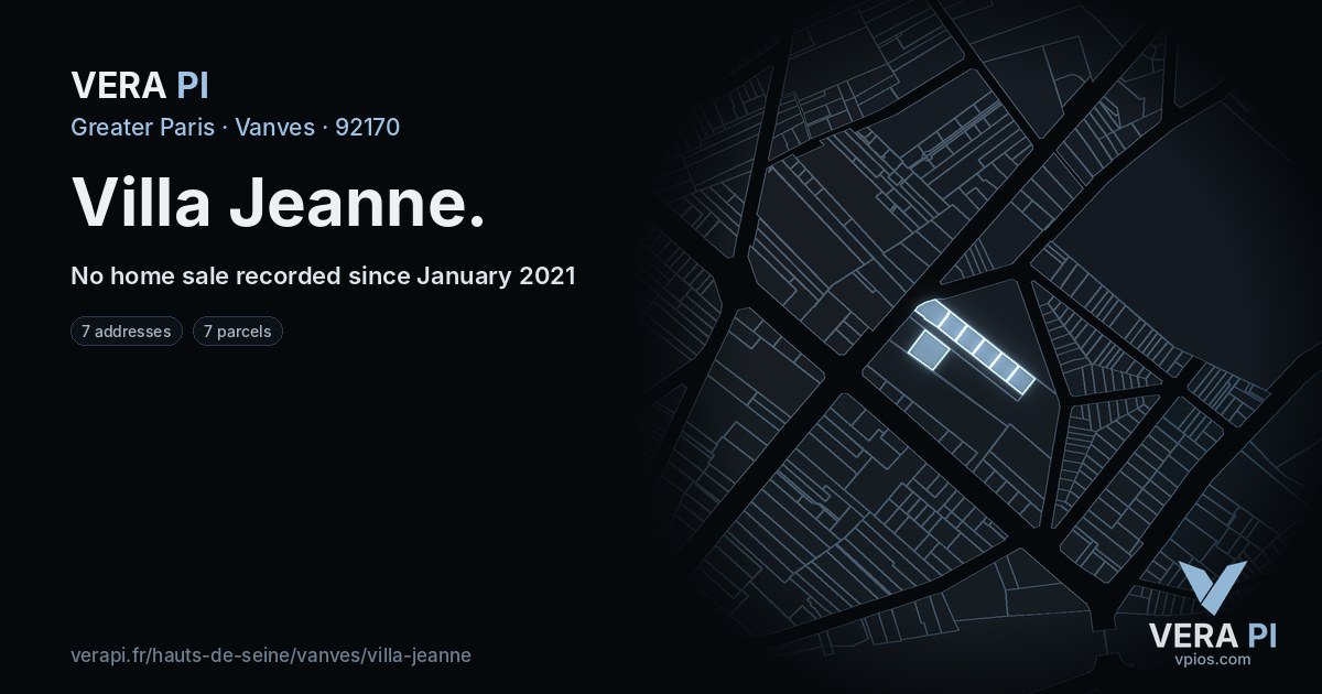 Villa Jeanne, Vanves at night – every parcel coloured by the prices around it, the street's own parcels lit