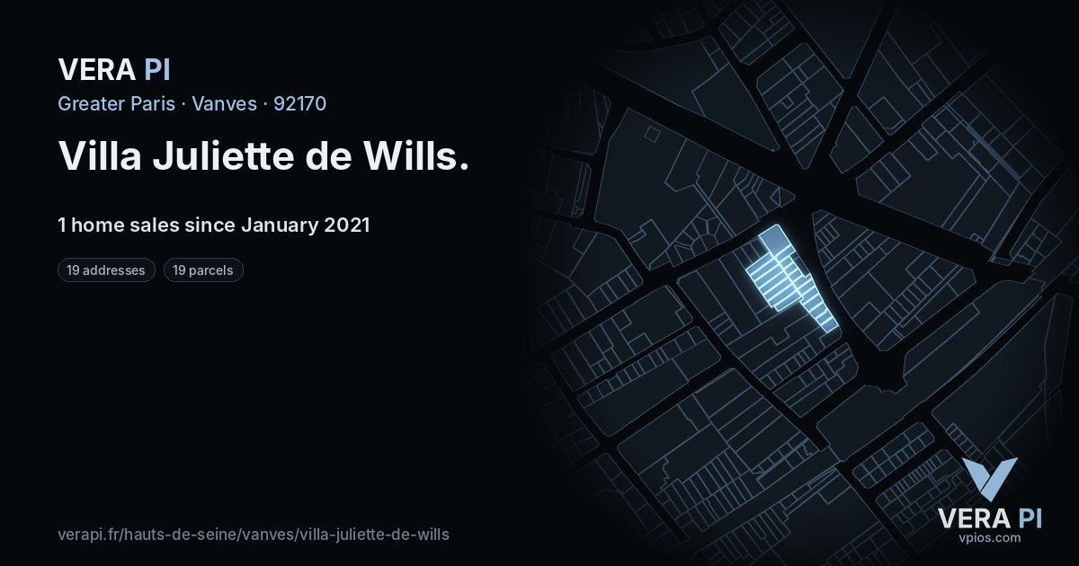 Villa Juliette de Wills, Vanves at night – every parcel coloured by the prices around it, the street's own parcels lit