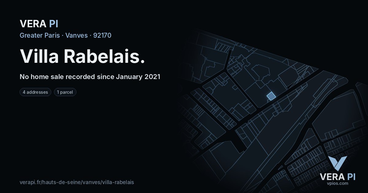 Villa Rabelais, Vanves at night – every parcel coloured by the prices around it, the street's own parcels lit