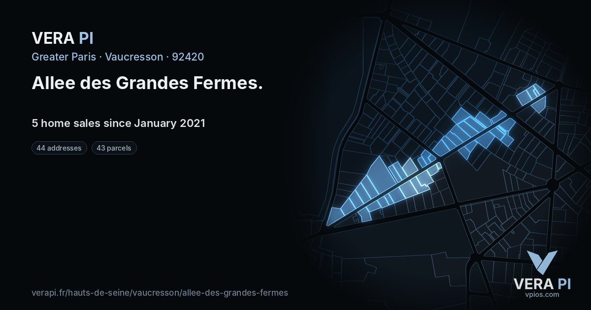 Allee des Grandes Fermes, Vaucresson at night – every parcel coloured by the prices around it, the street's own parcels lit