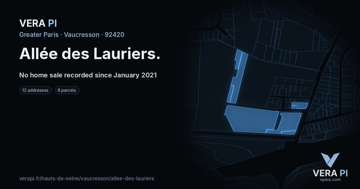 Allée des Lauriers, Vaucresson at night – every parcel coloured by the prices around it, the street's own parcels lit