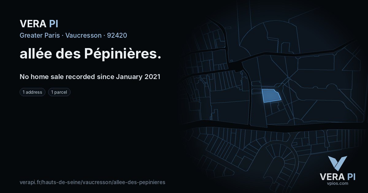 allée des Pépinières, Vaucresson at night – every parcel coloured by the prices around it, the street's own parcels lit