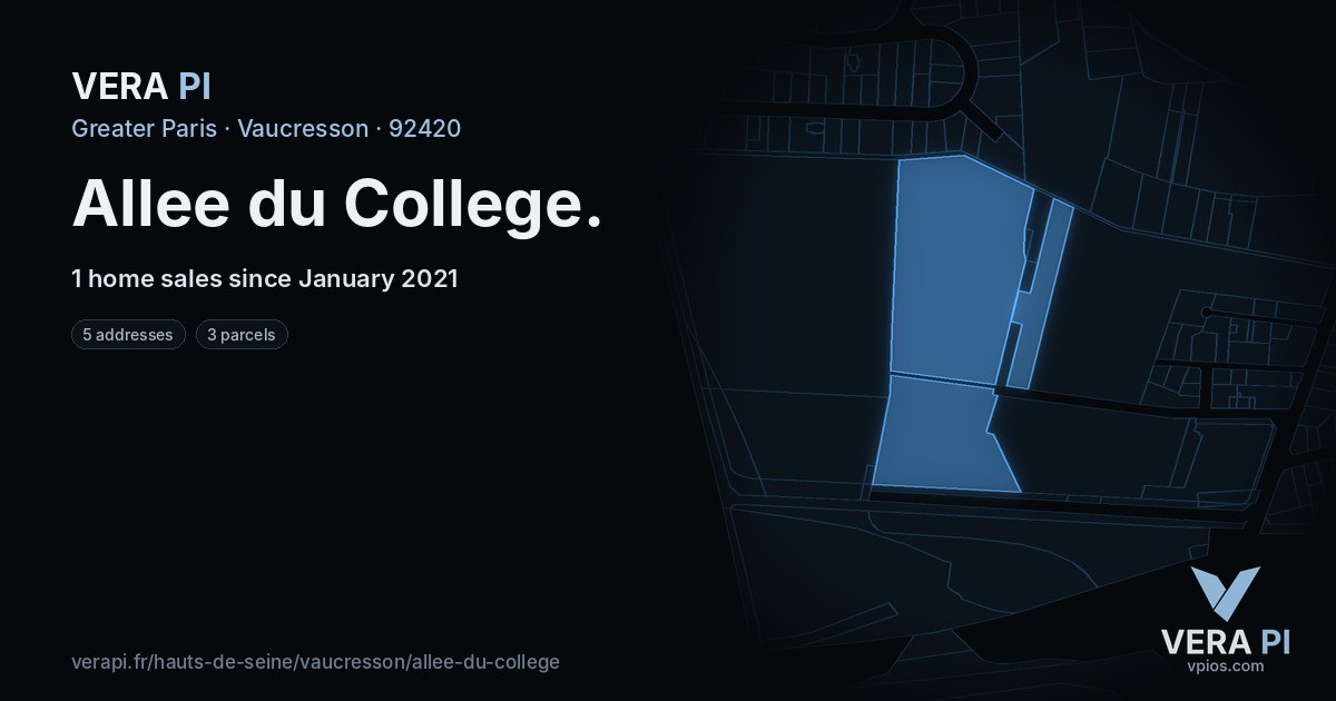 Allee du College, Vaucresson at night – every parcel coloured by the prices around it, the street's own parcels lit