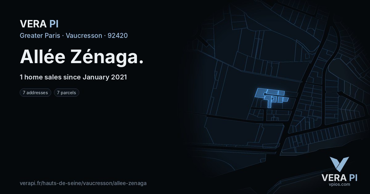 Allée Zénaga, Vaucresson at night – every parcel coloured by the prices around it, the street's own parcels lit