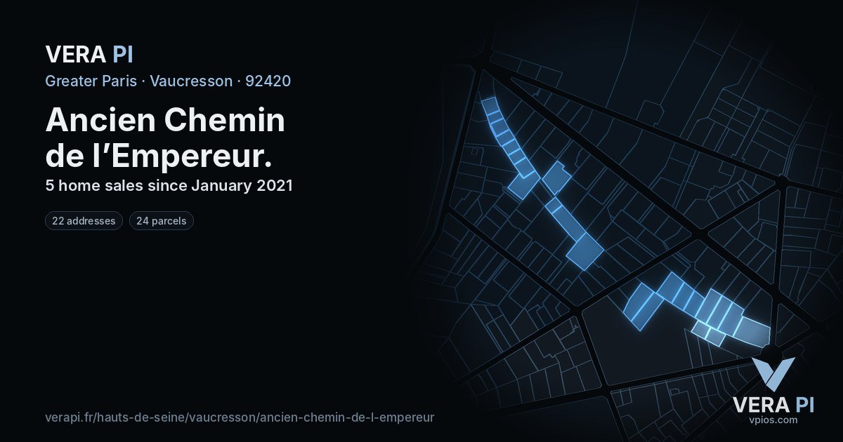 Ancien Chemin de l’Empereur, Vaucresson at night – every parcel coloured by the prices around it, the street's own parcels lit