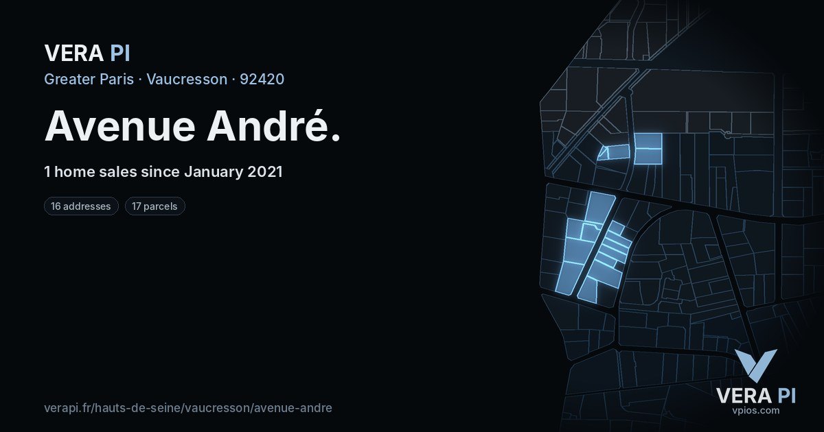 Avenue André, Vaucresson at night – every parcel coloured by the prices around it, the street's own parcels lit