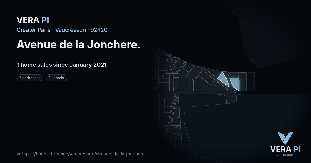 Avenue de la Jonchere, Vaucresson at night – every parcel coloured by the prices around it, the street's own parcels lit