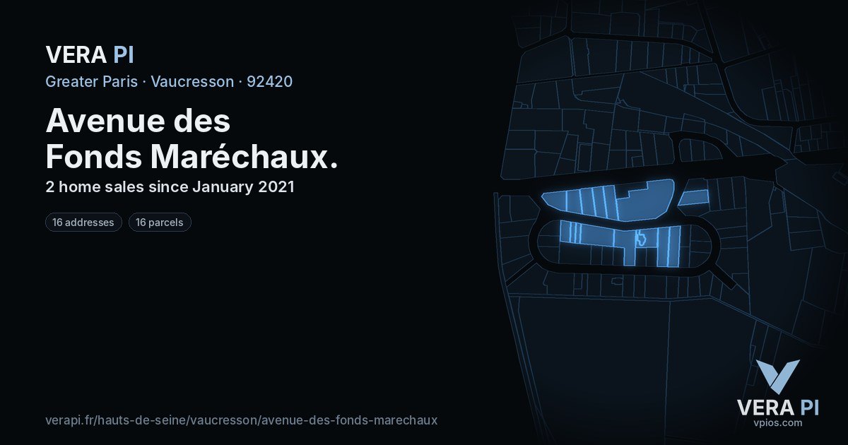 Avenue des Fonds Maréchaux, Vaucresson at night – every parcel coloured by the prices around it, the street's own parcels lit