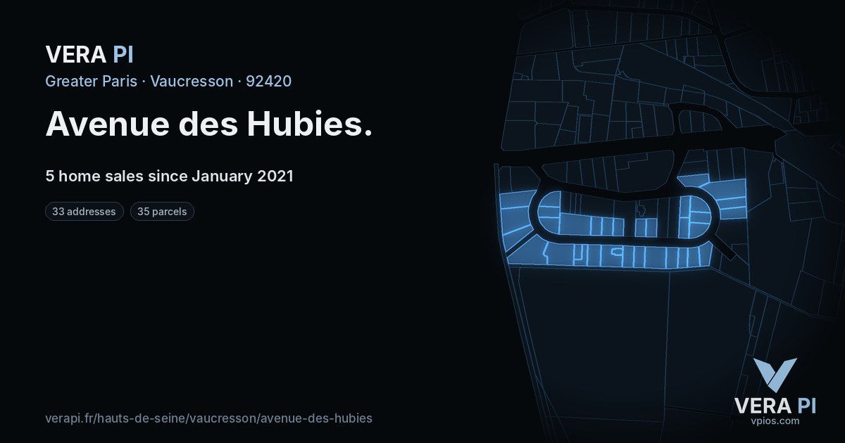 Avenue des Hubies, Vaucresson at night – every parcel coloured by the prices around it, the street's own parcels lit