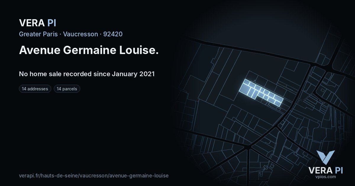 Avenue Germaine Louise, Vaucresson at night – every parcel coloured by the prices around it, the street's own parcels lit