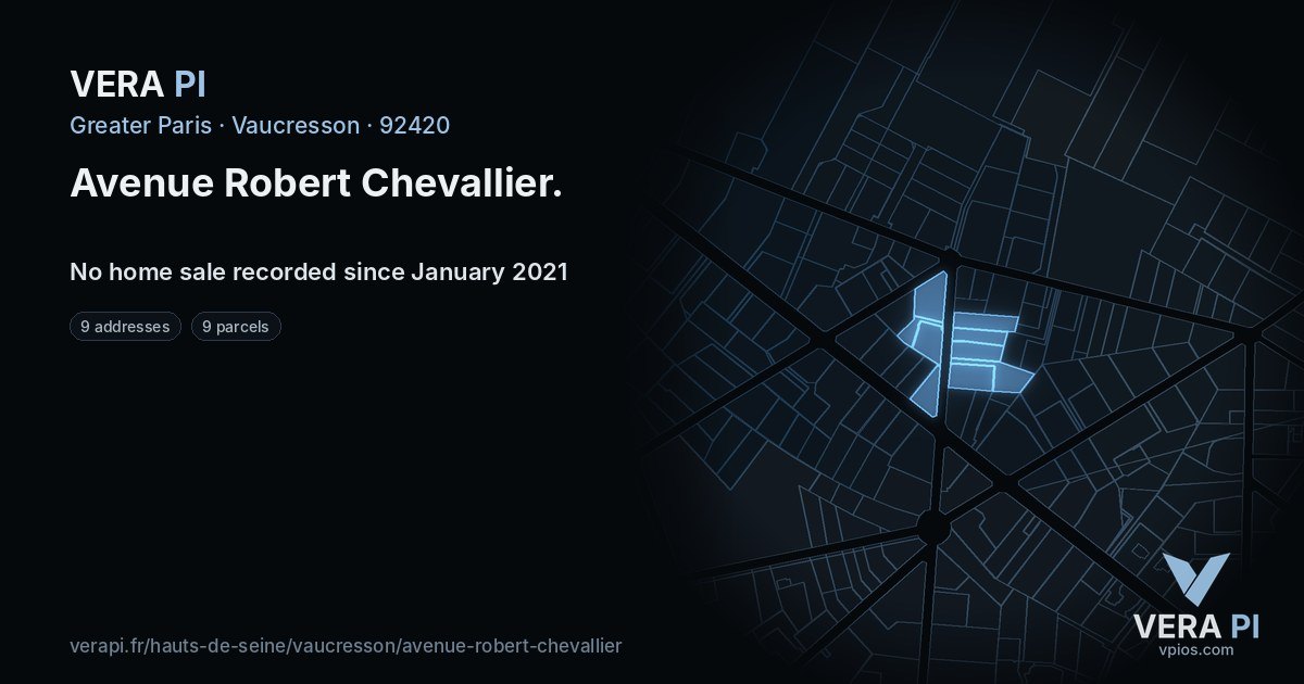 Avenue Robert Chevallier, Vaucresson at night – every parcel coloured by the prices around it, the street's own parcels lit