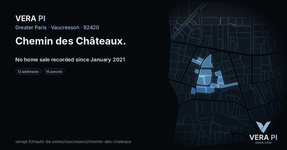 Chemin des Châteaux, Vaucresson at night – every parcel coloured by the prices around it, the street's own parcels lit