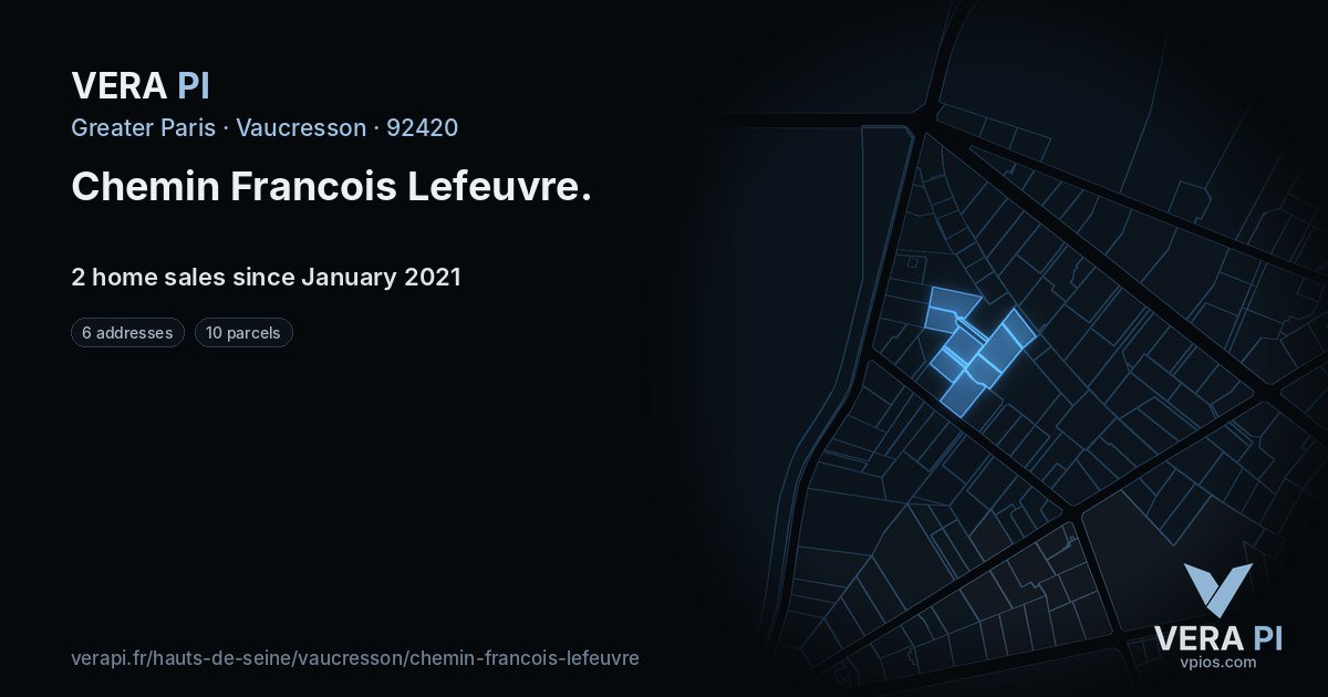 Chemin Francois Lefeuvre, Vaucresson at night – every parcel coloured by the prices around it, the street's own parcels lit