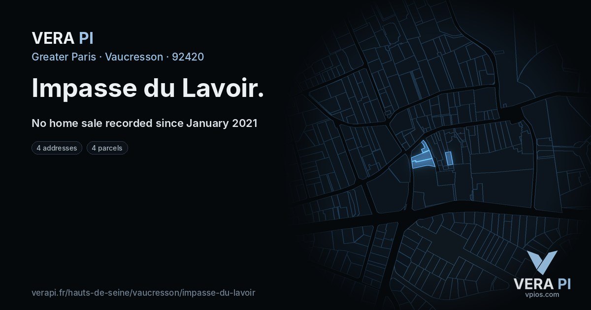 Impasse du Lavoir, Vaucresson at night – every parcel coloured by the prices around it, the street's own parcels lit